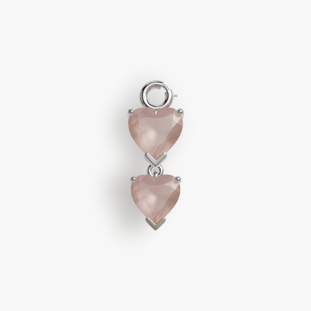 Duo 'Heart' Rose Quartz Charm Silver - Jolie Co Jewelry